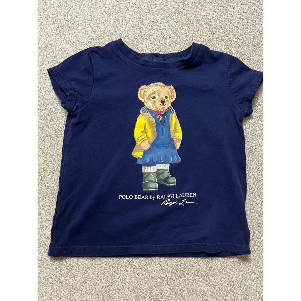 Ralph Lauren Polo Bear Navy Blue Graphic T-Shirt Toddler Girls 12M Short Sleeve
